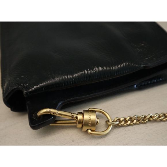 AllSaints Women's Black Fletcher Croc Embossed Leather Crossbody Bag Purse - Picture 6 of 9